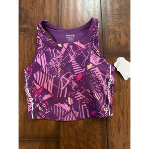NWT Reebok Play‎ On Crop Tank Bra XS Purple Graphic Sports Bra Medium Support